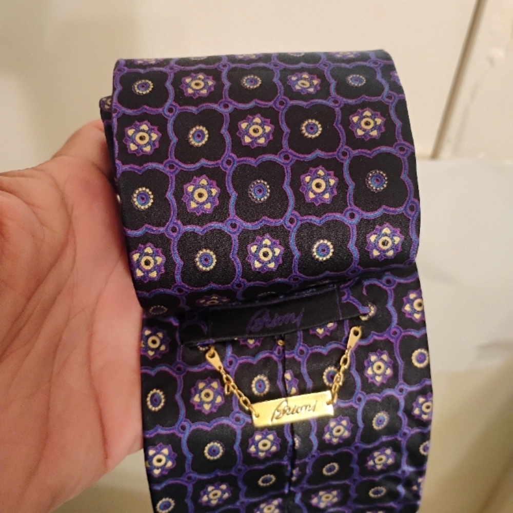 BRIONI Mens Satin Silk Chain Luxury Tie